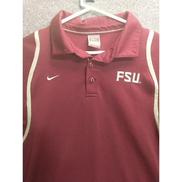 Nike Team FSU Florida State Seminoles Polo Shirt Garnet Mesh Mens Large Fit Dry - Picture 2 of 14